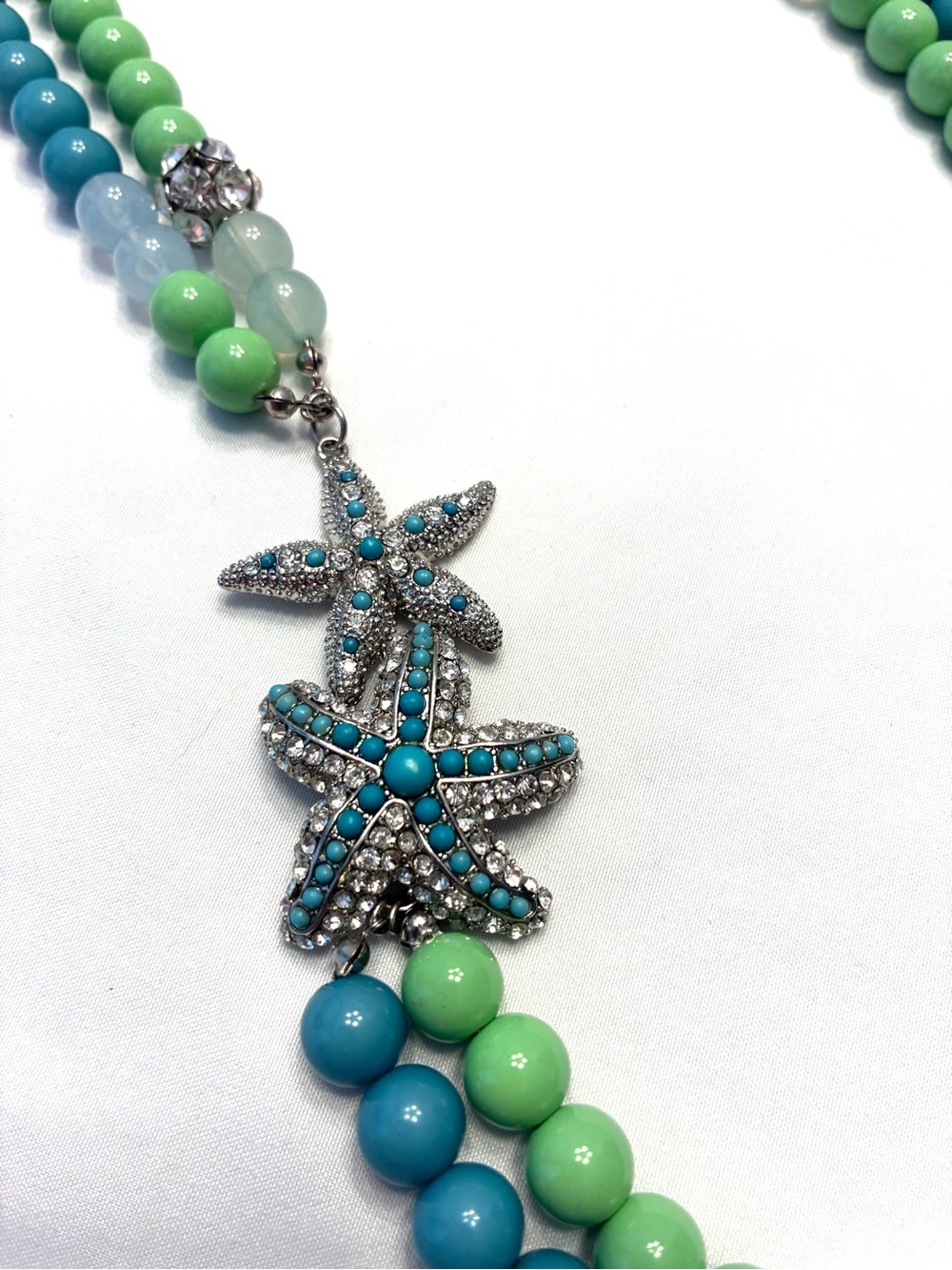 Boutique ~ Double Strand Turquoise & Lime Green Beaded Starfish Necklace